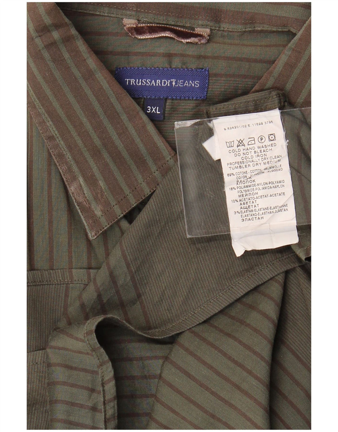 Trussardi Jeans Mens Shirt 3XL Khaki Striped Cotton