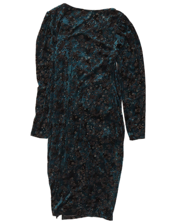 Monsoon Womens Long Sleeve Sheath Dress UK 12 Medium Blue Animal Print