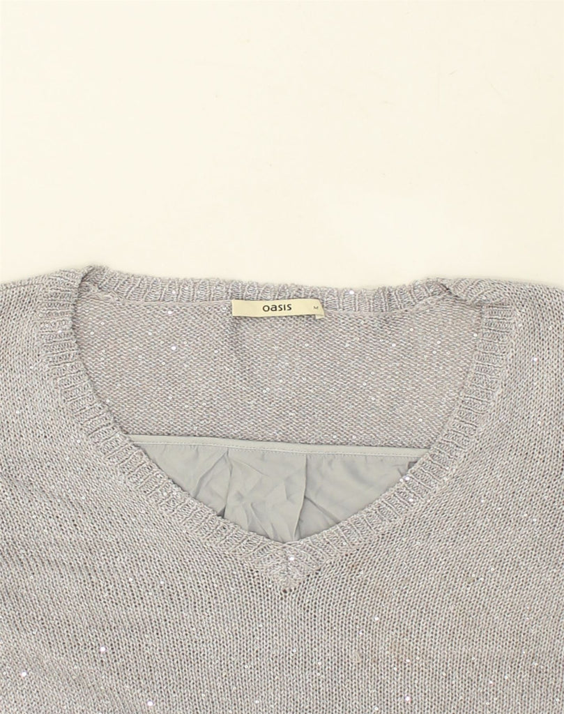 OASIS Womens V-Neck Jumper Sweater UK 14 Medium Grey Polyester | Vintage Oasis | Thrift | Second-Hand Oasis | Used Clothing | Messina Hembry 