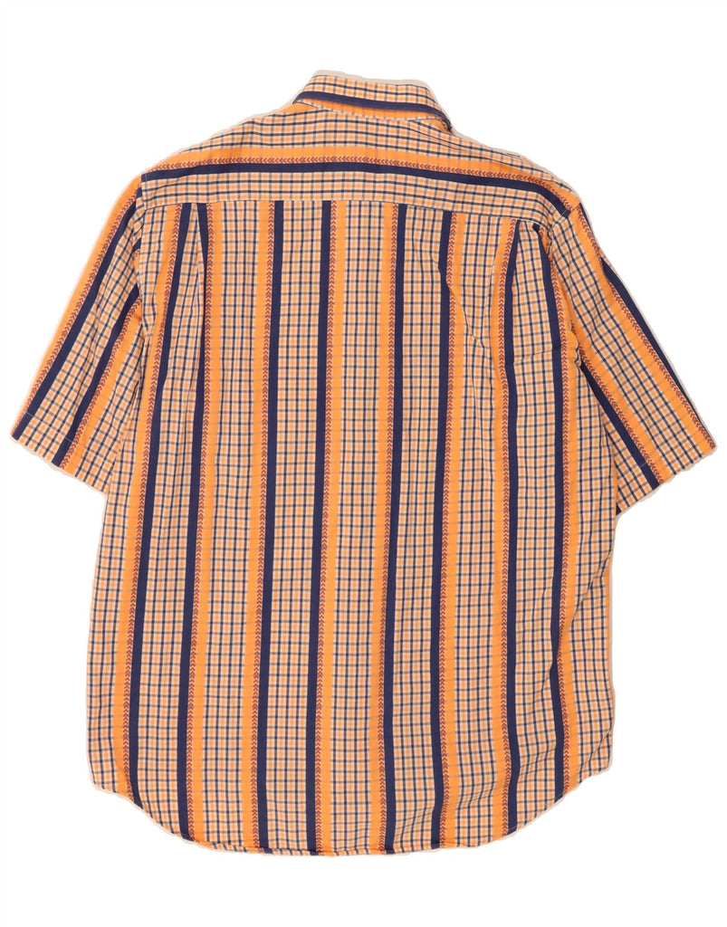 SISLEY Mens Abstract Pattern Short Sleeve Shirt XL Orange Cotton Vintage Sisley and Second-Hand Sisley from Messina Hembry 