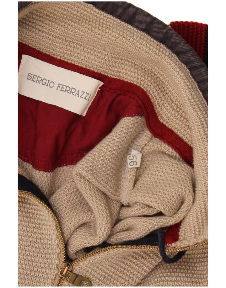 Vintage Mens Zip Neck Jumper Sweater IT 56 2XL Beige Colourblock