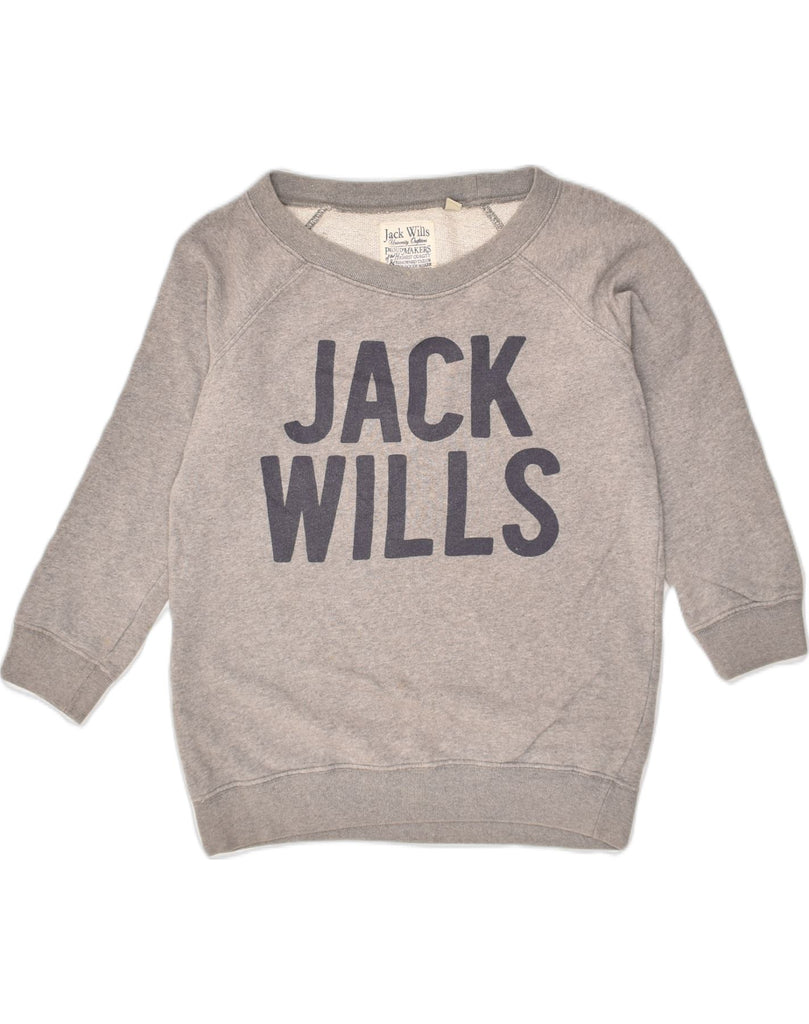 JACK WILLS Womens Graphic Sweatshirt Jumper UK 8 Small Grey Cotton | Vintage Jack Wills | Thrift | Second-Hand Jack Wills | Used Clothing | Messina Hembry 