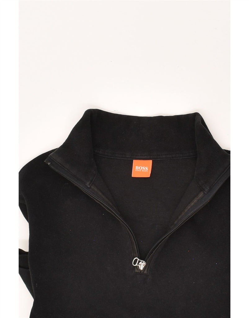 HUGO BOSS Mens Zip Neck Zip Hoodie Sweater Medium Black Cotton | Vintage Hugo Boss | Thrift | Second-Hand Hugo Boss | Used Clothing | Messina Hembry 