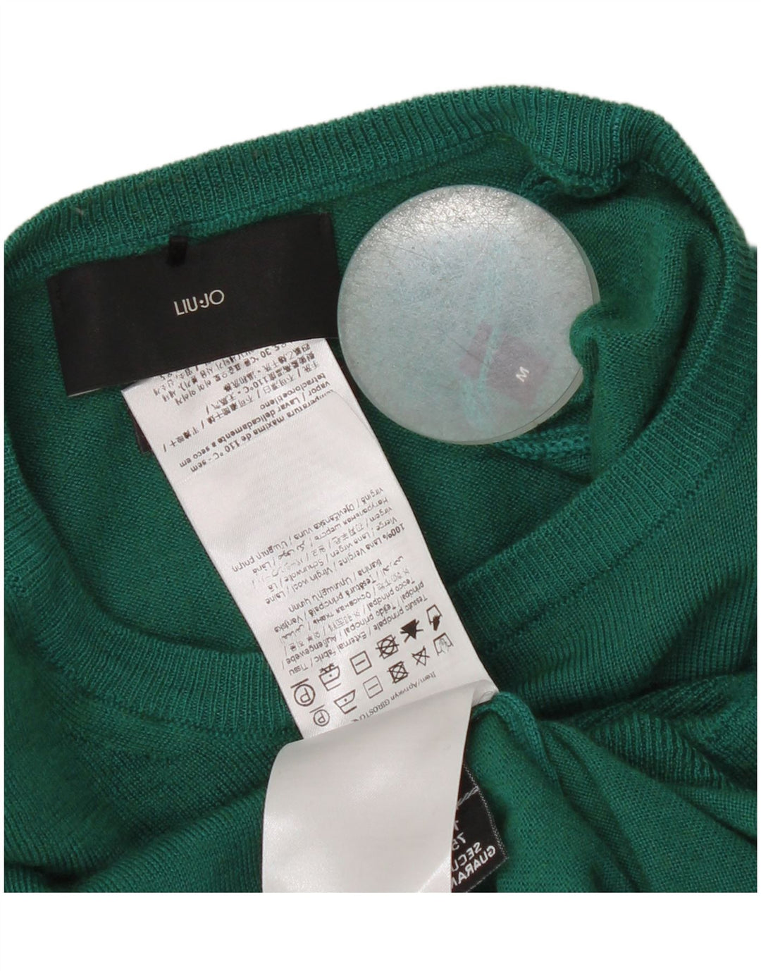 Liu Jo Womens Crew Neck Jumper Sweater UK 12 Medium Green Virgin Wool