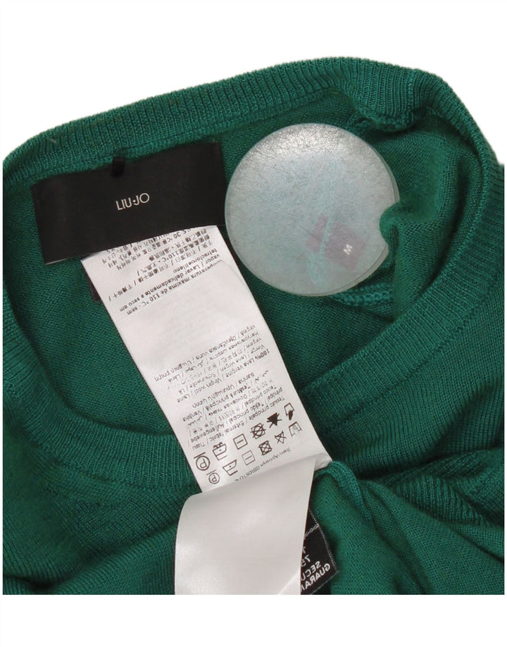 Liu Jo Womens Crew Neck Jumper Sweater UK 12 Medium Green Virgin Wool