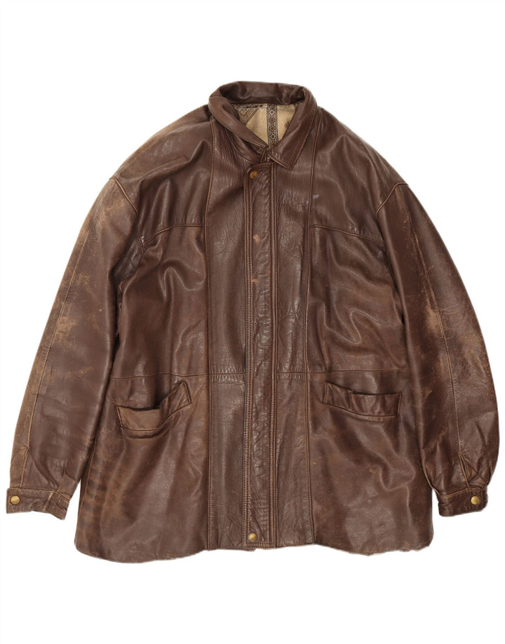 Vintage Mens Leather Jacket UK 44 2XL Brown