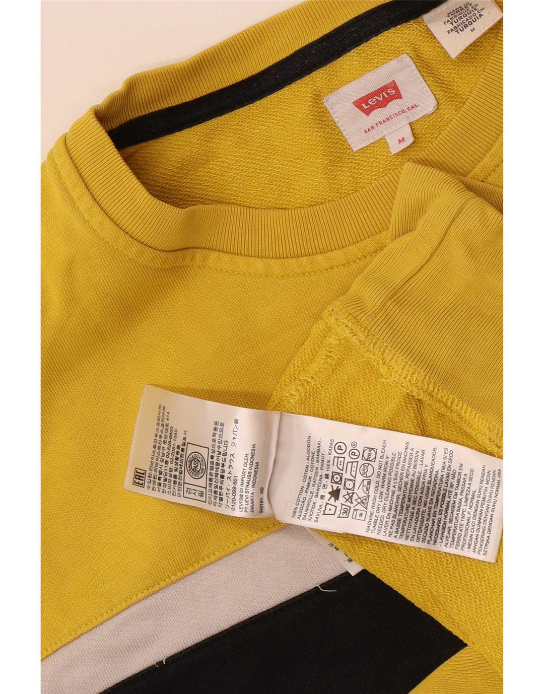 Levi's Mens Graphic Sweatshirt Jumper Medium Yellow Colourblock Cotton