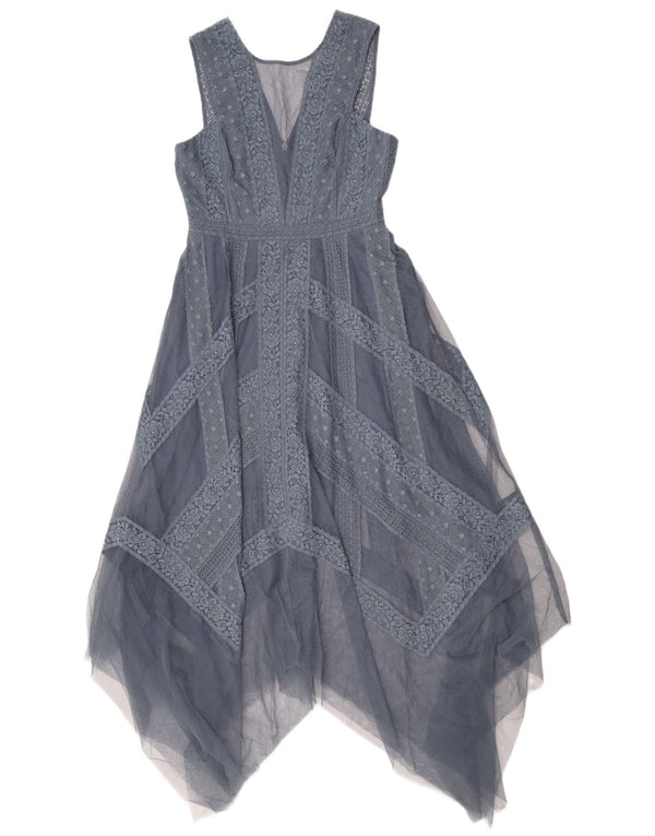 BCBGMAXAZRIA Womens Asymmetrical Dress UK 10 Small Grey Geometric Bohemian