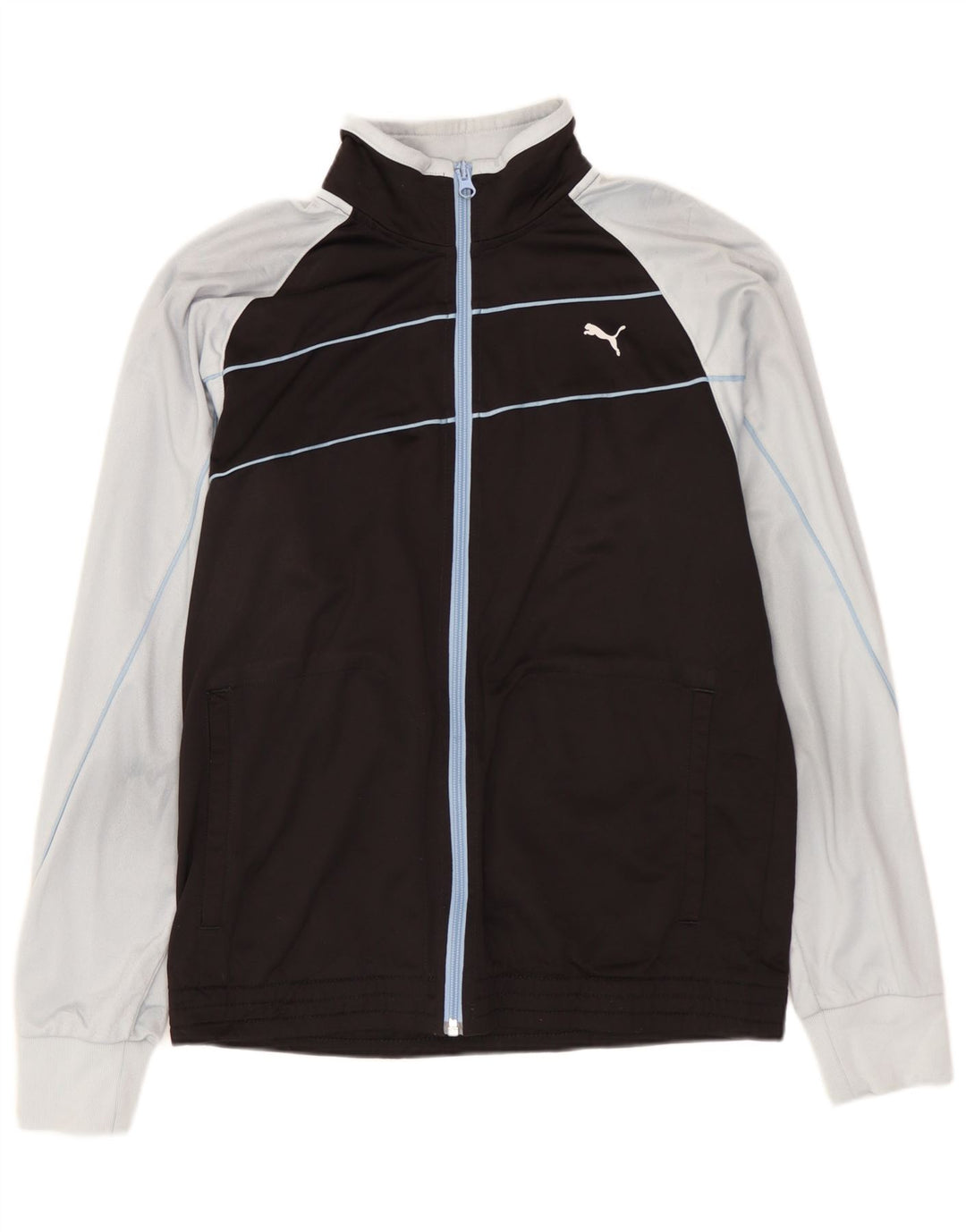 PUMA Boys Graphic Tracksuit Top Jacket 13-14 Years Black Colourblock