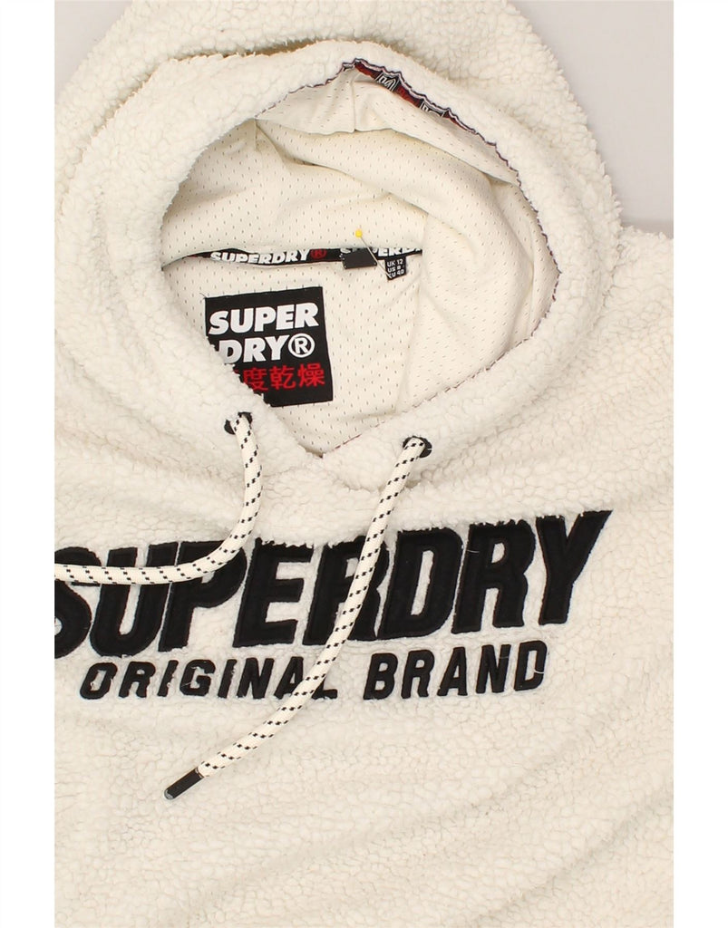 SUPERDRY Womens Hooded Fleece Jumper UK 12 Medium White Polyester | Vintage Superdry | Thrift | Second-Hand Superdry | Used Clothing | Messina Hembry 