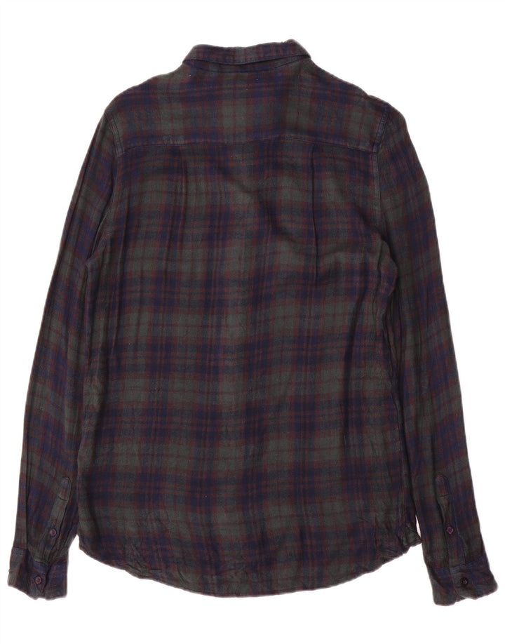 Superdry Womens Flannel Shirt UK 6 XS Navy Blue Check