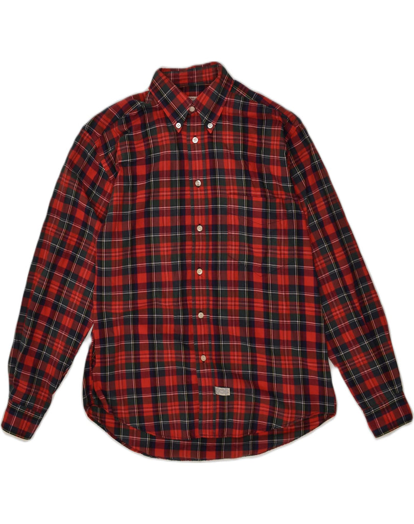 WILKER Mens Shirt Size 14 1/2 Small Red Check Cotton | Vintage Wilker | Thrift | Second-Hand Wilker | Used Clothing | Messina Hembry 