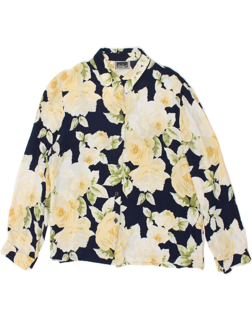 LUISA SPAGNOLI Womens Shirt IT 48 XL Navy Blue Floral | Vintage Luisa Spagnoli | Thrift | Second-Hand Luisa Spagnoli | Used Clothing | Messina Hembry 
