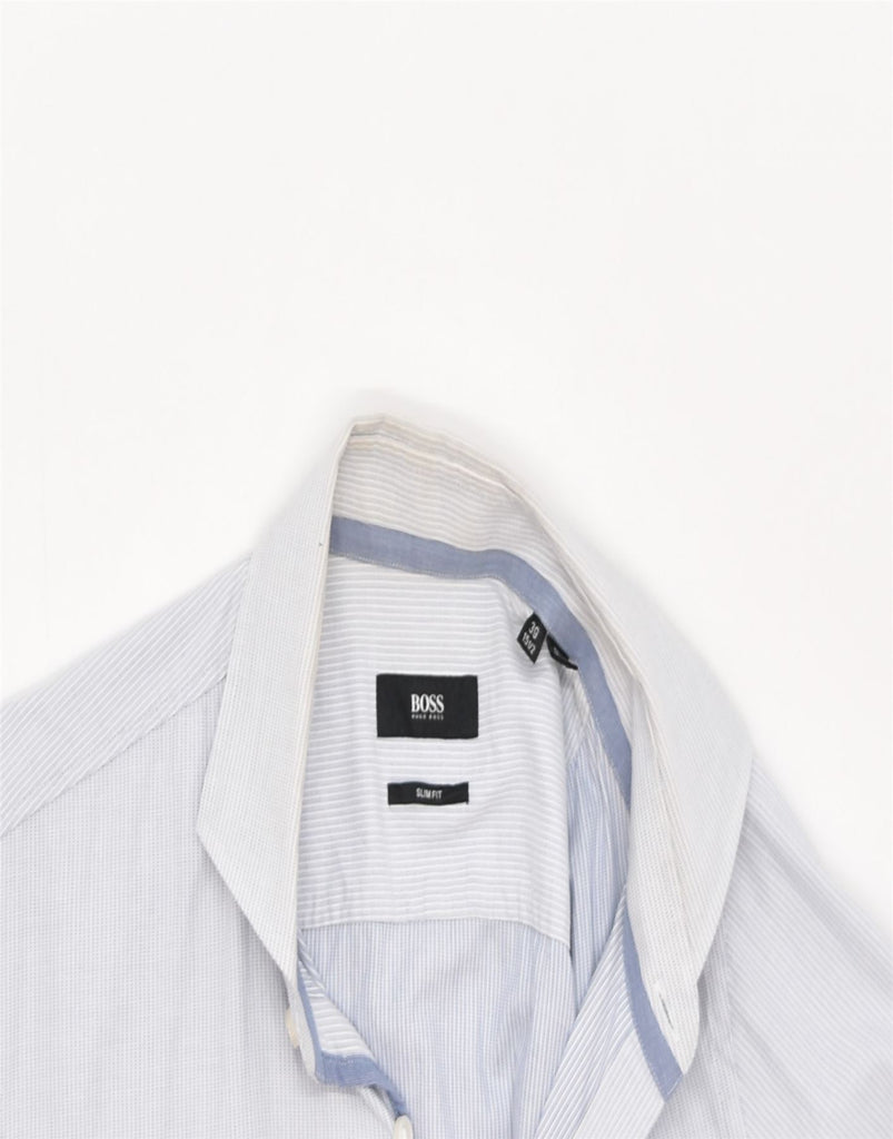 HUGO BOSS Mens Slim Fit Shirt Size 39 15 1/2 Medium Blue Striped Cotton | Vintage | Thrift | Second-Hand | Used Clothing | Messina Hembry 