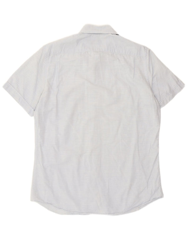 Massimo Dutti Mens Short Sleeve Shirt Large Blue Pinstripe Cotton