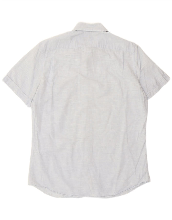 Massimo Dutti Mens Short Sleeve Shirt Large Blue Pinstripe Cotton