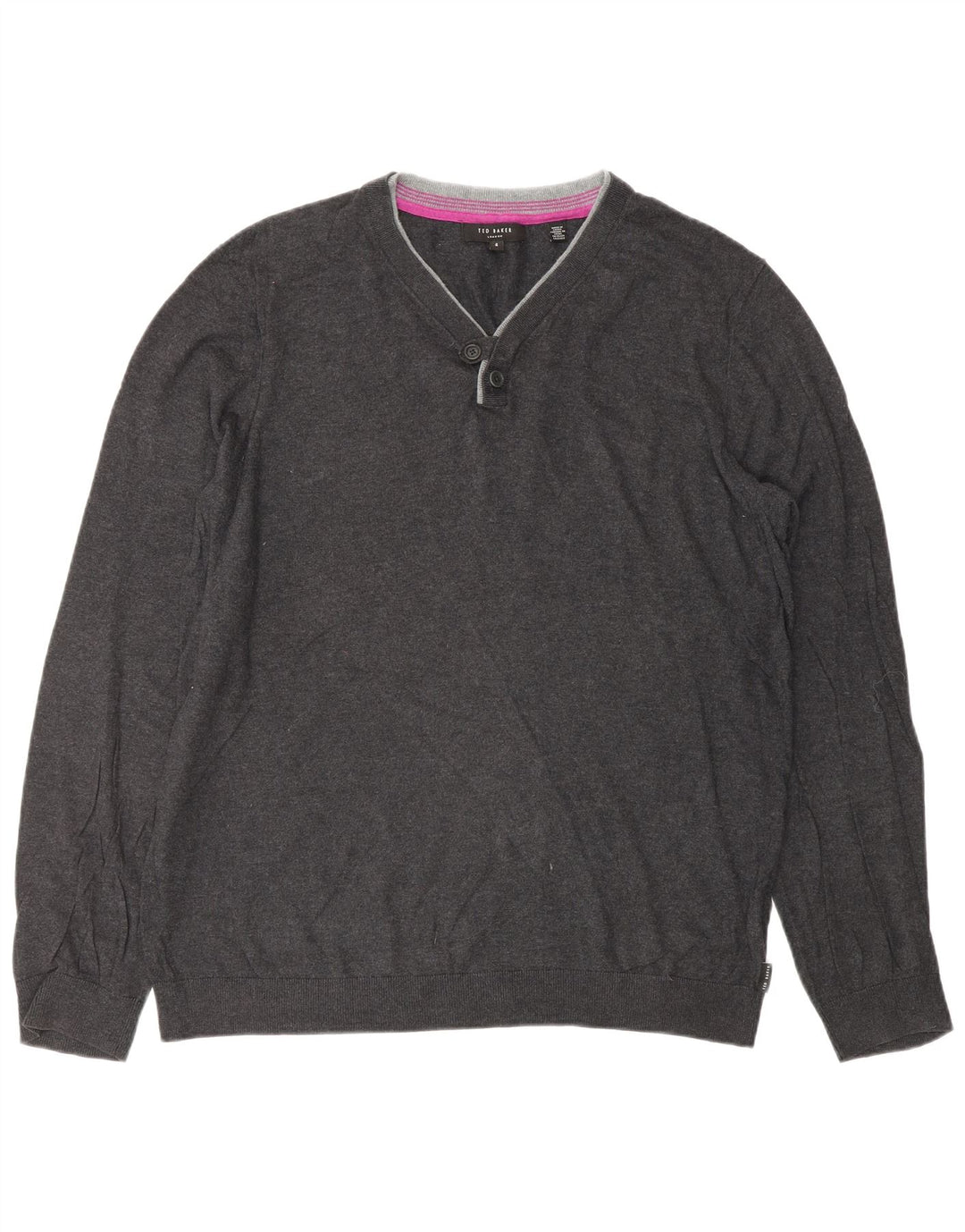 TED BAKER Mens V-Neck Jumper Sweater Size 4 Large Grey Cotton