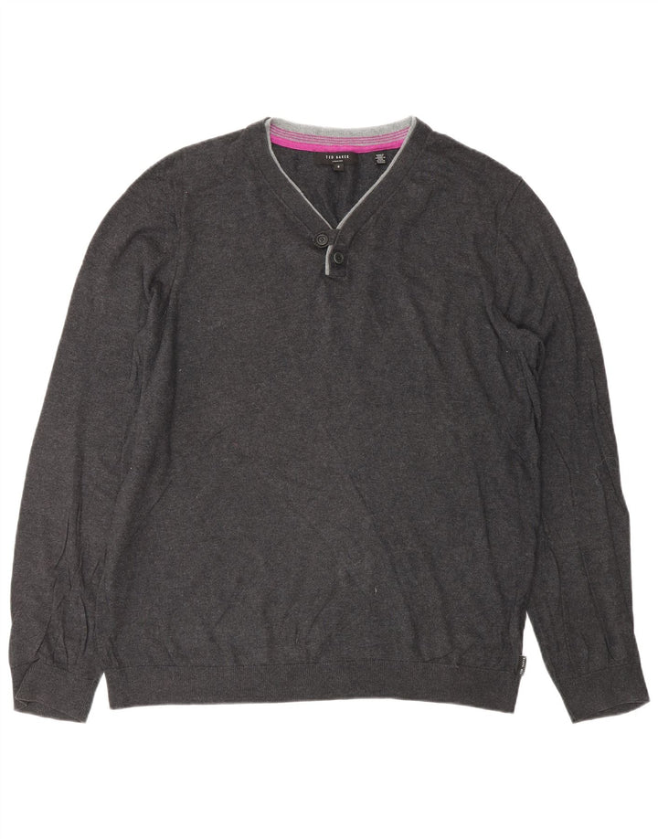 TED BAKER Mens V-Neck Jumper Sweater Size 4 Large Grey Cotton