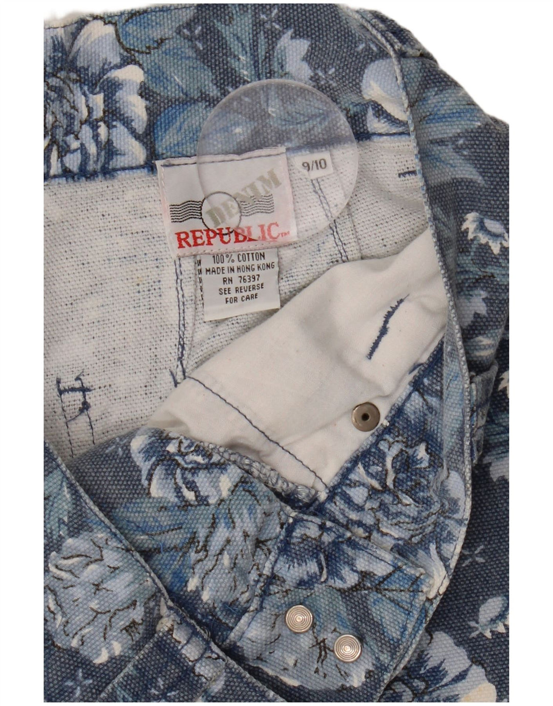 VINTAGE Girls High Waist Denim Shorts 9-10 Years W26  Navy Blue Floral