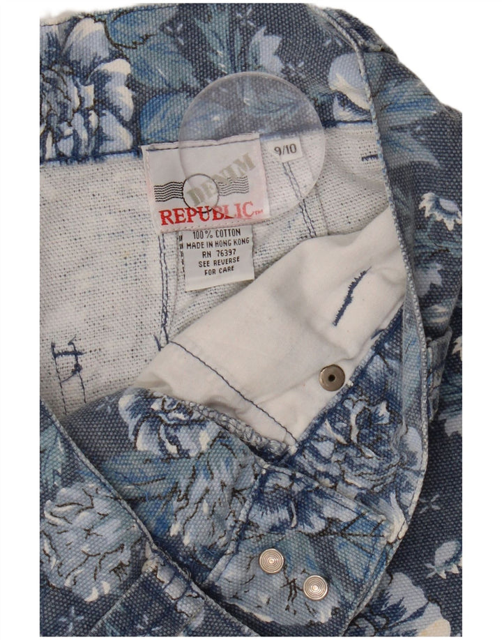 VINTAGE Girls High Waist Denim Shorts 9-10 Years W26  Navy Blue Floral