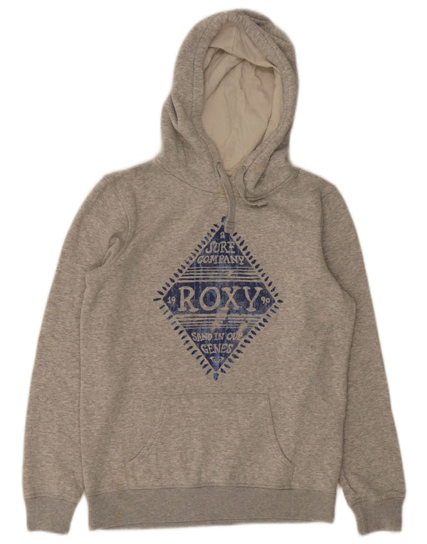 Roxy Womens Graphic Hoodie Jumper UK 12 Medium Grey Flecked Cotton