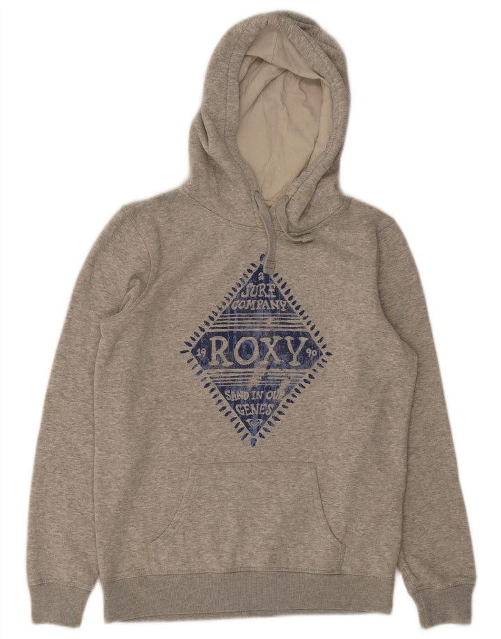 Roxy Womens Graphic Hoodie Jumper UK 12 Medium Grey Flecked Cotton