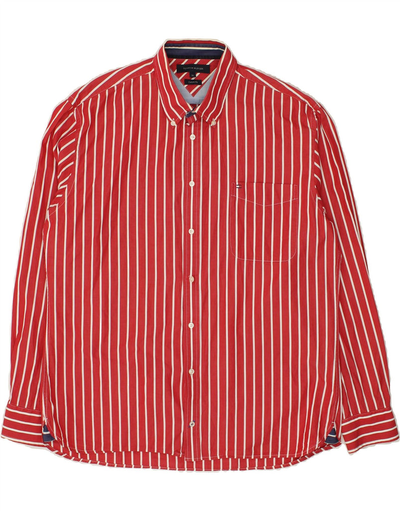 TOMMY HILFIGER Mens Custom Fit Shirt XL Red Striped Cotton | Vintage Tommy Hilfiger | Thrift | Second-Hand Tommy Hilfiger | Used Clothing | Messina Hembry 