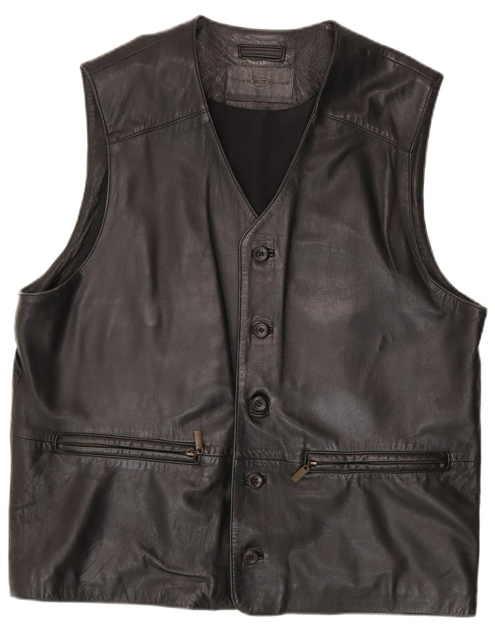 Vintage Mens Leather Gilet UK 38 Medium Black