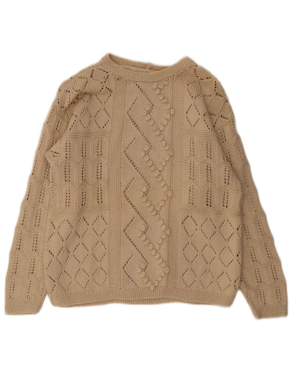 Vintage Womens Boat Neck Jumper Sweater UK 14 Medium Beige