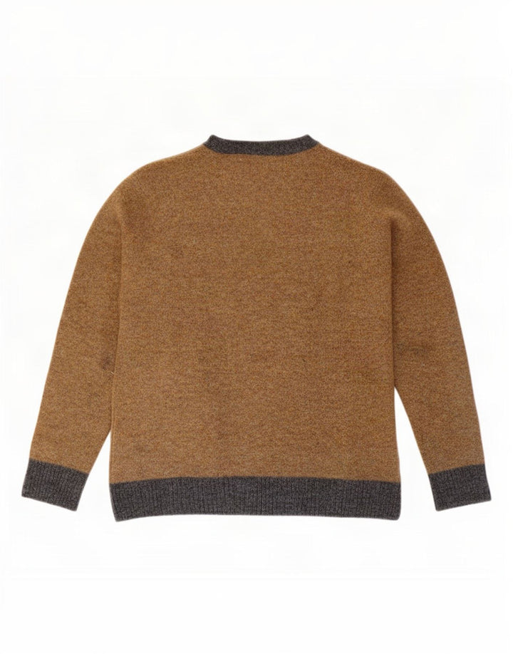 Brooksfield Mens Crew Neck Jumper Sweater Medium Brown Colourblock Wool