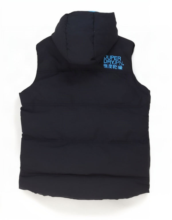 Superdry Mens Graphic Hooded Padded Gilet UK 38 Medium Navy Blue Nylon