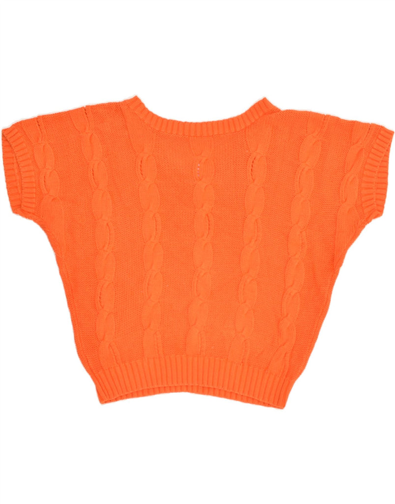 VINTAGE Womens Short Sleeve V-Neck Jumper Sweater UK 14 Medium Orange | Vintage Vintage | Thrift | Second-Hand Vintage | Used Clothing | Messina Hembry 