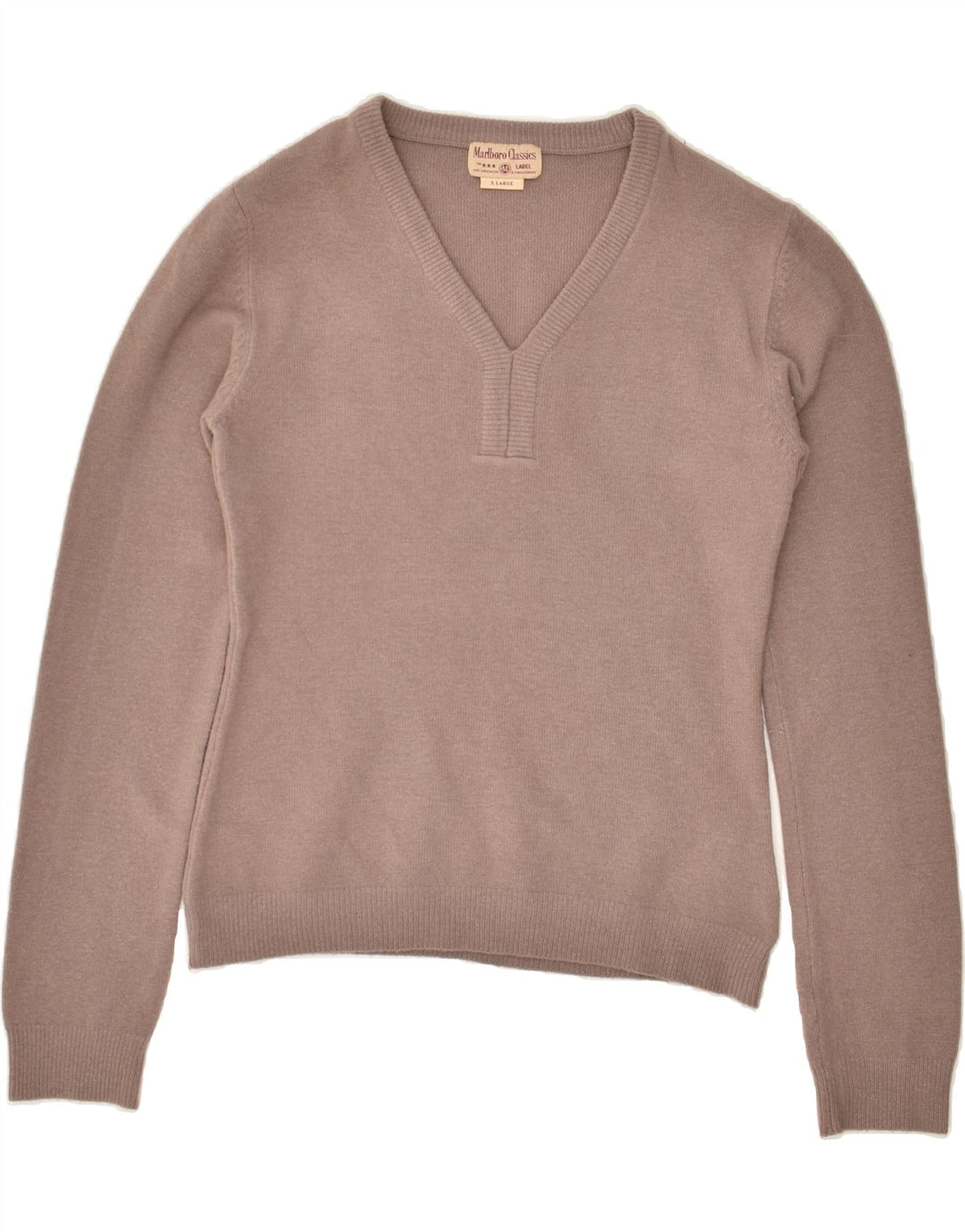 MARLBORO CLASSICS Womens Slim Fit V-Neck Jumper Sweater UK 18 XL Grey | Vintage Marlboro Classics | Thrift | Second-Hand Marlboro Classics | Used Clothing | Messina Hembry 