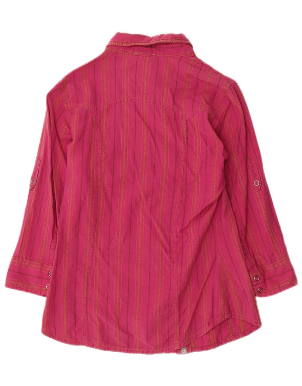 The North Face Womens 3/4 Sleeve Shirt UK 6 XS Pink Striped Cotton