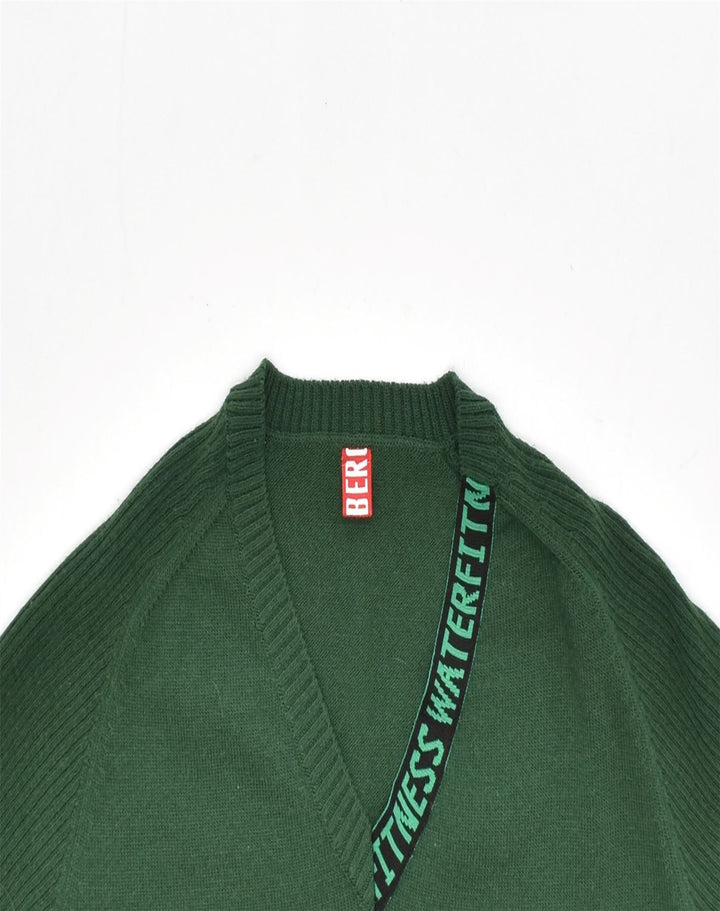 VINTAGE Mens V-Neck Jumper Sweater 2XL Green Virgin Wool