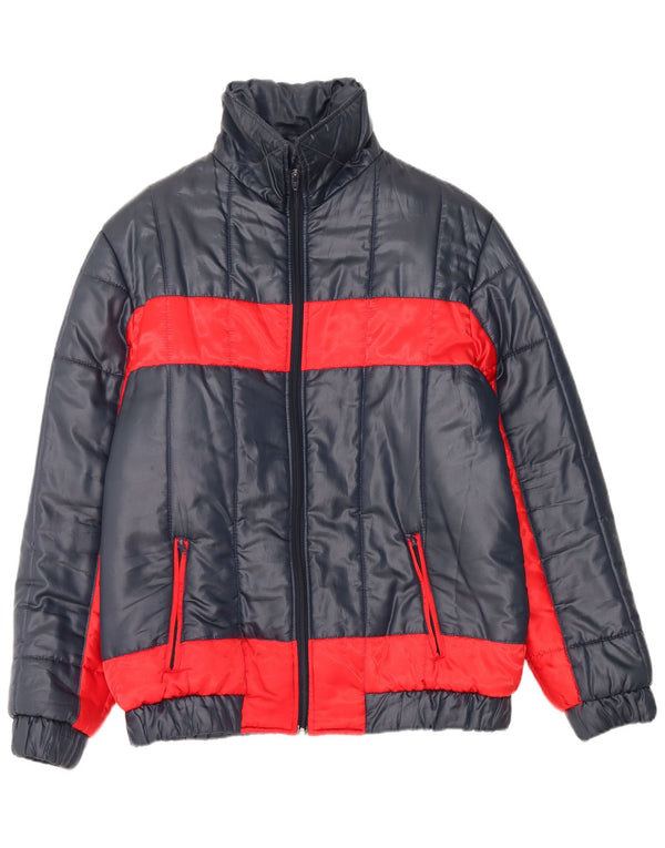 Vintage Mens Hooded Padded Jacket EU 56 3XL Navy Blue Colourblock Nylon