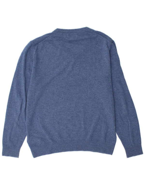 Gant Mens V-Neck Jumper Sweater Large Blue Wool