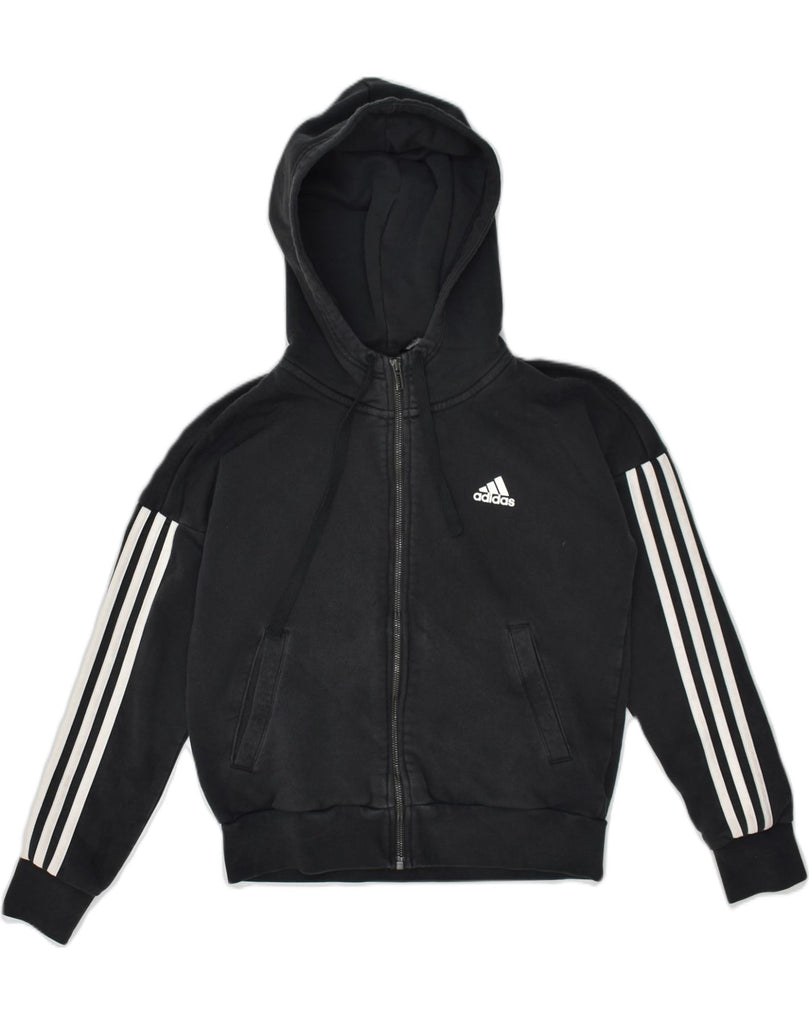 ADIDAS Womens Zip Hoodie Sweater UK 8/10 Small Black Cotton | Vintage Adidas | Thrift | Second-Hand Adidas | Used Clothing | Messina Hembry 