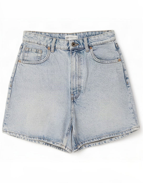 Zara Womens High Waist Denim Shorts EU 38 Small W28 Blue