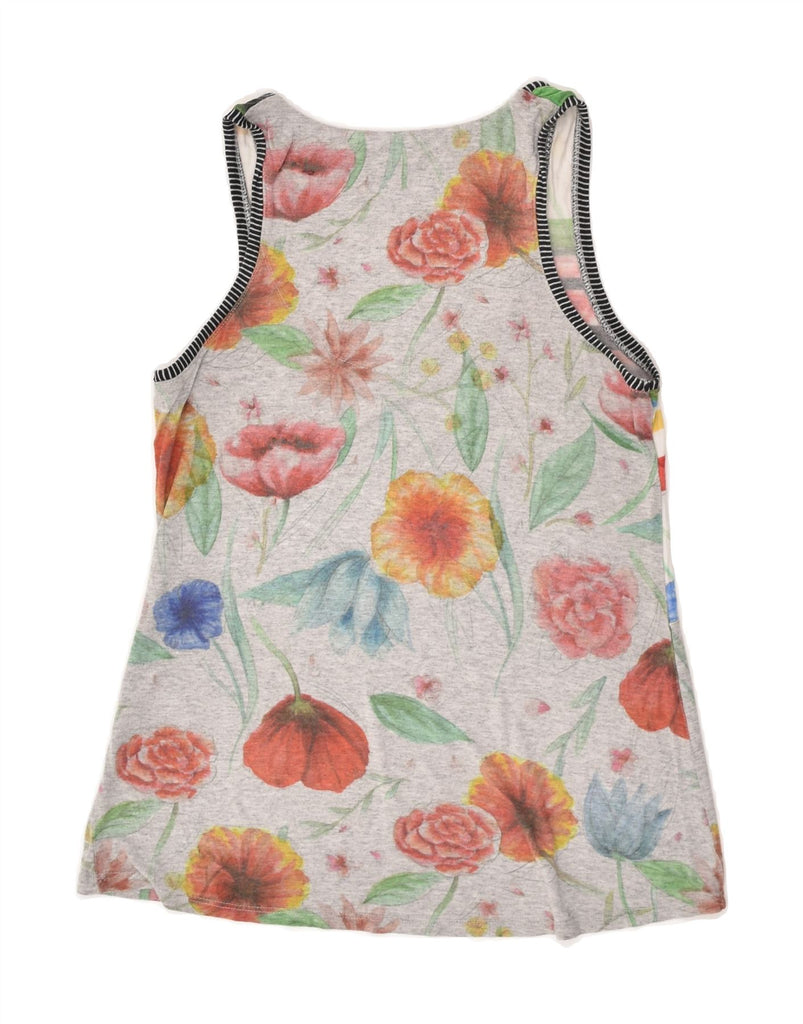 DESIGUAL Womens Graphic Vest Top UK 12 Medium Grey Floral Cotton | Vintage Desigual | Thrift | Second-Hand Desigual | Used Clothing | Messina Hembry 