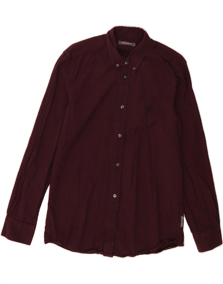 FRENCH CONNECTION Mens Flannel Shirt Large Burgundy Gingham Cotton Vintage French Connection and Second-Hand French Connection from Messina Hembry 