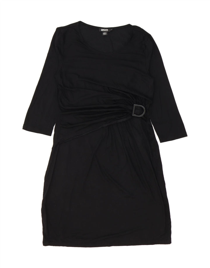 DKNY Womens 3/4 Sleeve Sheath Dress UK 12 Medium Black Lyocell Vintage Dkny and Second-Hand Dkny from Messina Hembry 