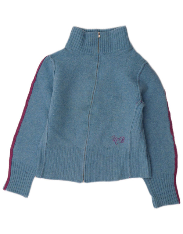 Benetton Girls Cardigan Sweater 11-12 Years Medium Blue Colourblock Wool