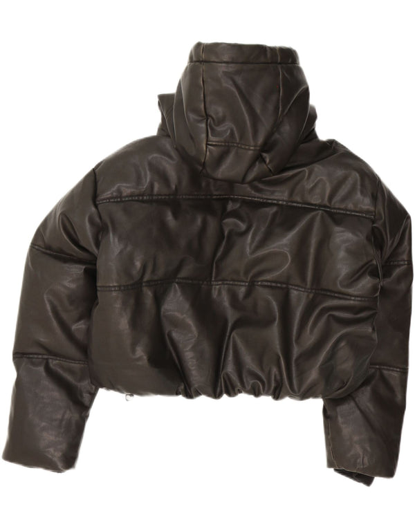 Zara Womens Oversized Hooded Faux Leather Padded Jacket UK 14 Medium Black