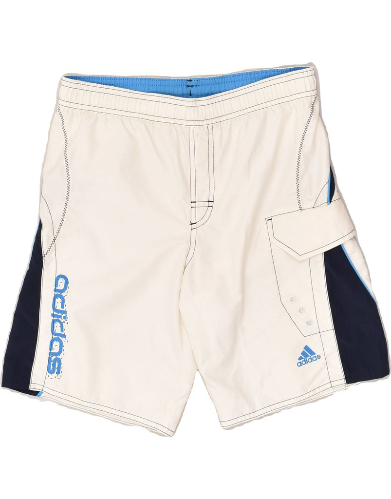 ADIDAS Boys Sport Shorts 9-10 Years Off White Polyester | Vintage Adidas | Thrift | Second-Hand Adidas | Used Clothing | Messina Hembry 