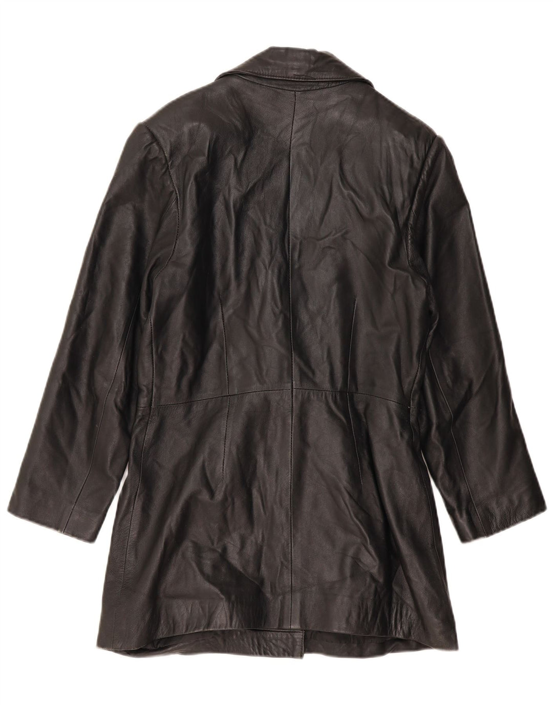 VINTAGE Womens Leather Coat UK 14 Large Black Leather