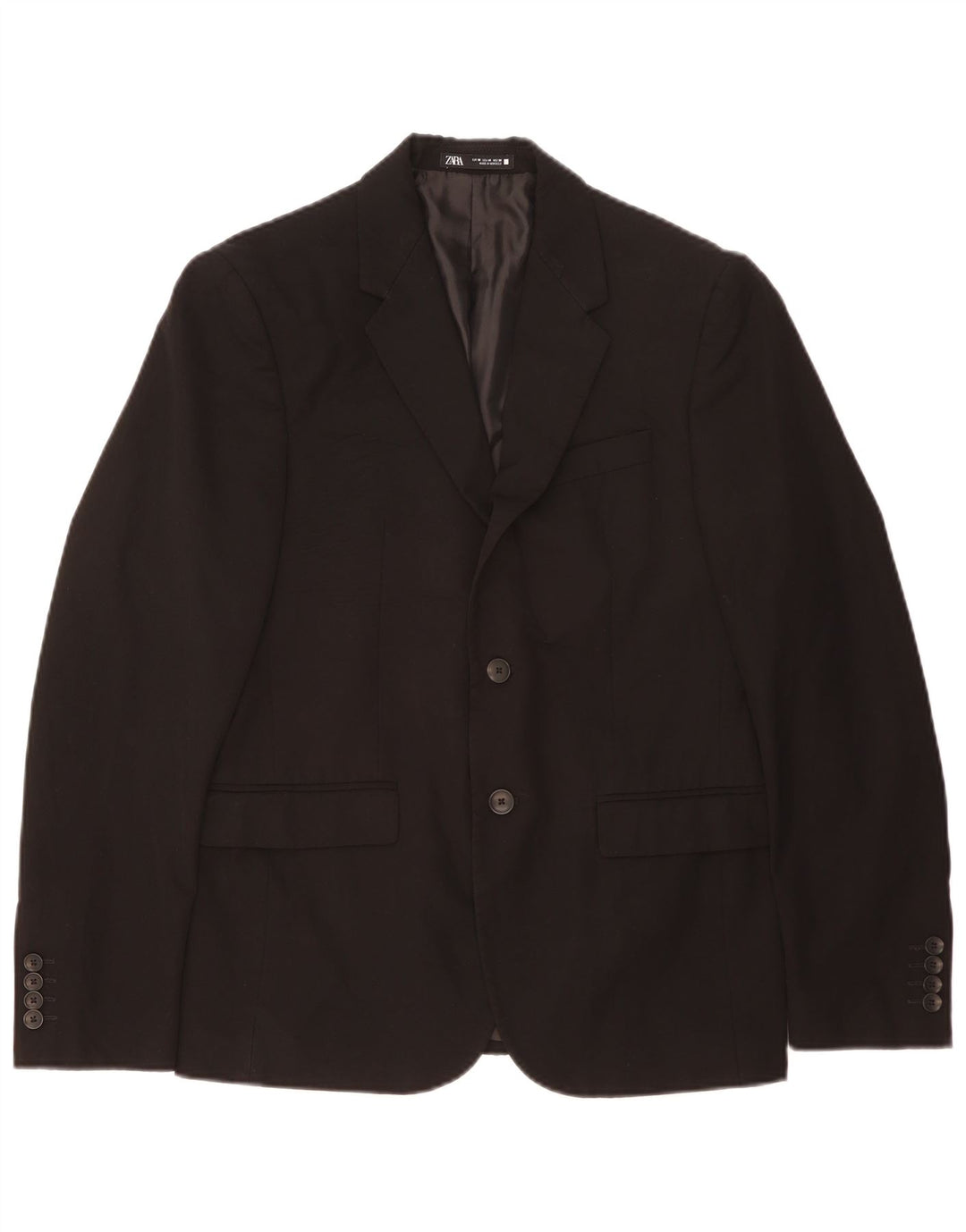 Zara Mens 2 Button Blazer Jacket EU 50 Medium Black Polyester