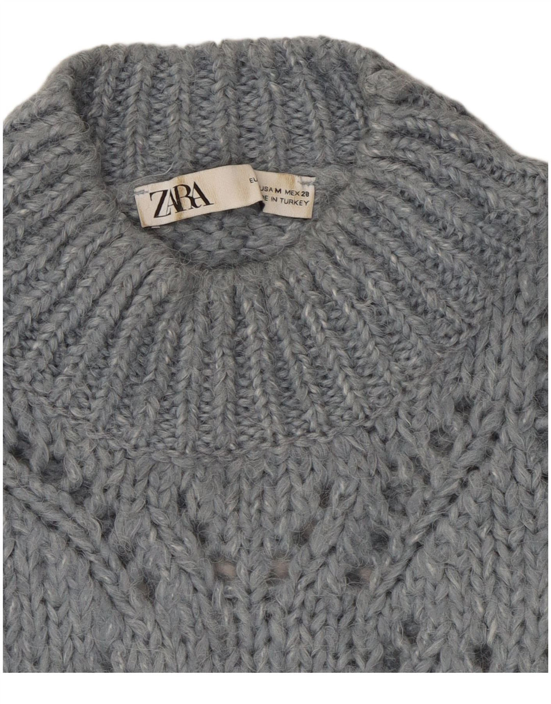 Zara Womens Crop Crew Neck Jumper Sweater UK 14 Medium Grey Acrylic