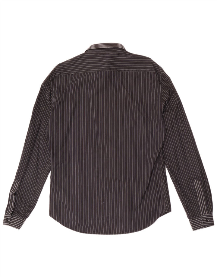 Roberto Cavalli Mens Shirt IT 50 Medium Black Pinstripe Cotton