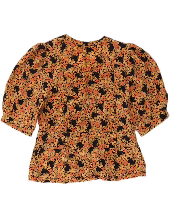 VINTAGE Womens Short Sleeve Shirt Blouse IT 44 Medium Black Floral Silk Vintage Vintage and Second-Hand Vintage from Messina Hembry 